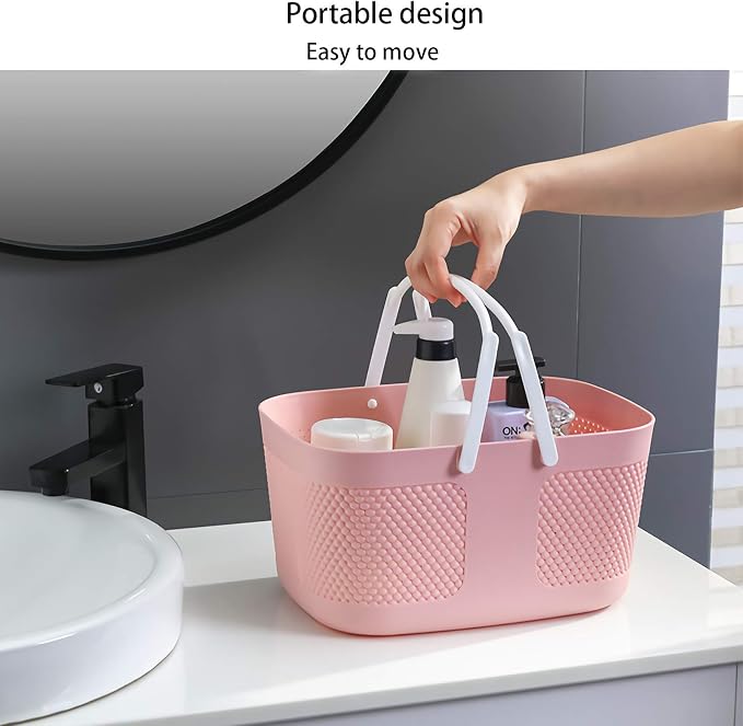 Shower Caddy Basket, Portable Large Capacity Thickened Plastic Organizer Storage Tote with Handles Drainage Toiletry Bag Bin for Bathroom, College Dorm Room Essentials, Kitchen, Camp, Gym, Pink - Image 2