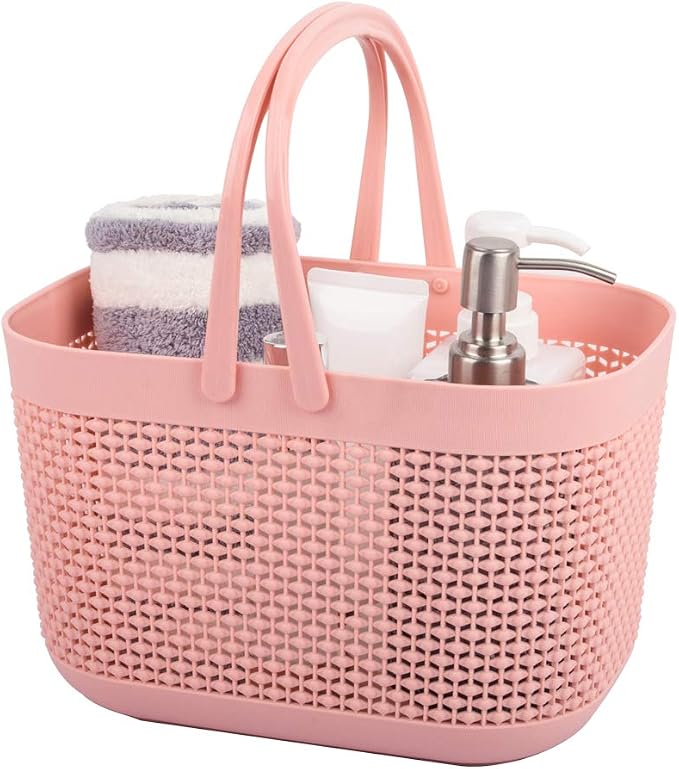 UUJOLY Plastic Organizer Storage Baskets with Handles, Shower Caddy Bins Organizer for Bathroom and kitchen (Pink) by UUJOLY