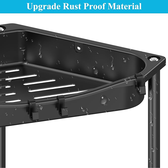 HuggieGems 4 Tier Floor Standing Corner Shower Caddy Organizer Shelf with Hooks, Bathroom Shelves Stand Rack, Jet Black - Image 4