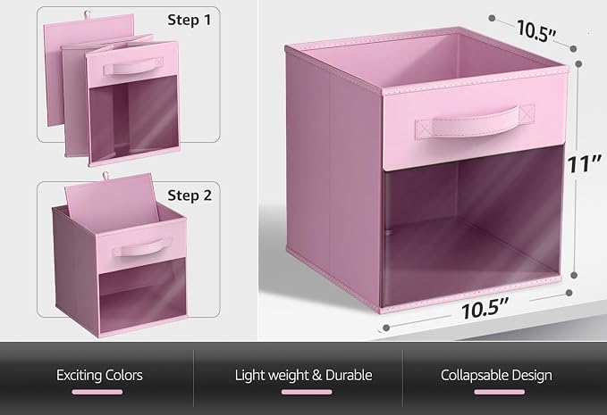 Sorbus 11 Inch Storage Bins with Clear Window - 6 Foldable Baskets for Organizing Clothes, Toys, Books - Sturdy Collapsible Fabric Storage Cubes with Handle - Storage Baskets for Shelves, Closets - Image 7
