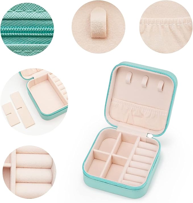 5pack/PU Leather Travel Jewelry Case, Mini Jewelry Box, Small Jewelry Organizer Portable Display Jewelry Storage Case for Rings Earrings Necklace Bracelet Bangle for Girls Women(Blue) - Image 3