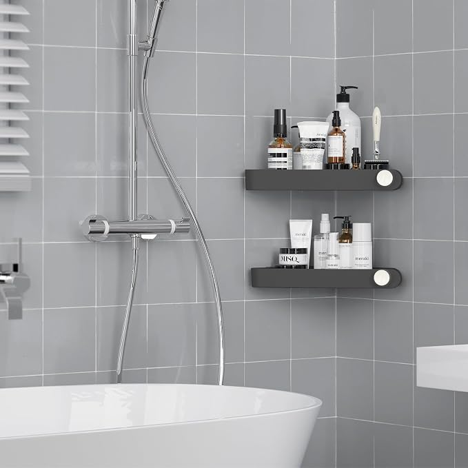 Sotfamily Plastic Shower Caddy Corner (for 90° Only), 2 Pack Adhesive Corner Shower Shelves for Bathroom Organizers and Storage, Black - Image 2