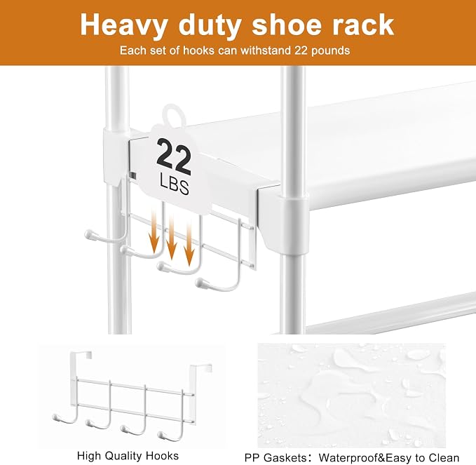 WOWLIVE 9 Tiers White Shoe Rack for Closet Shoe Rack Storage Organizer for Entryway 30-35 Pairs Stackable Shoe Shelf for Front Entrance Metal Pipes with Plastic Connectors - Image 6