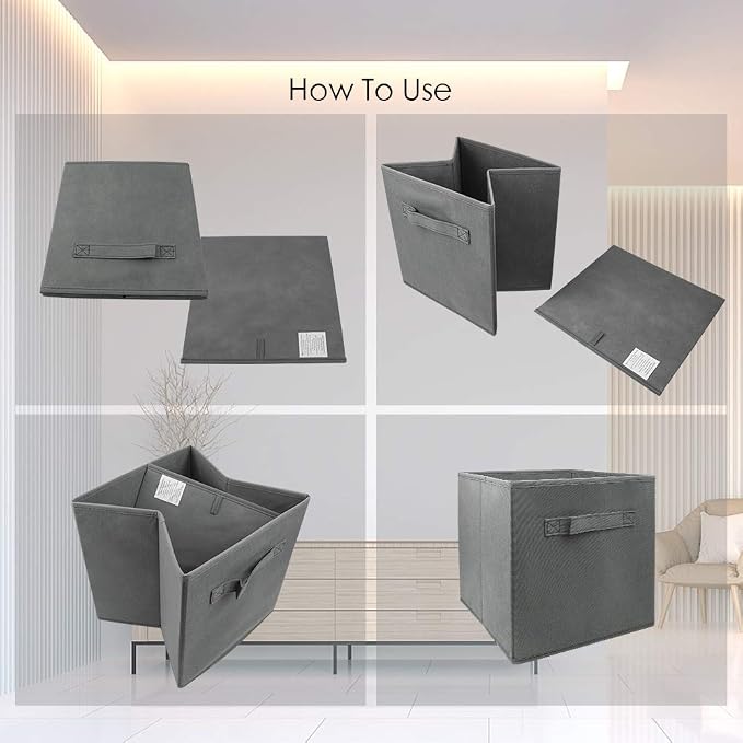 EBIGIC Mini Size 1-Pack Cube Storage Bins 9.0"x7.5"x7.5" Fabirc Foldable Closet Toy Organizer Collapsible Cloth Gray - Image 4