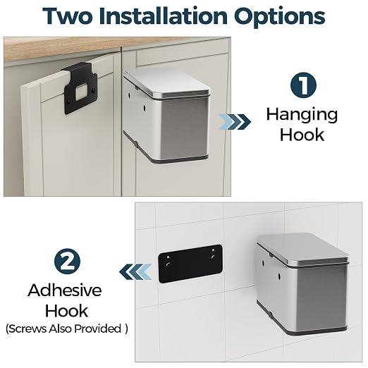 Stainless Steel Hanging Trash Can with Lid and Inner Bucket, 1 Gallon Kitchen Compost Bin for Counter Top, Under Sink or Wall Mount, Small Garbage Can for Cupboard/Bathroom/Bedroom/RV - Image 2