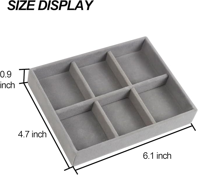 Fordonral Velvet Jewelry Organizer Box, Jewelry Drawer Organizers Trays, Earring Ring Necklace Holder Display Case (Gray, Ring+6 Grid Trays) - Image 5