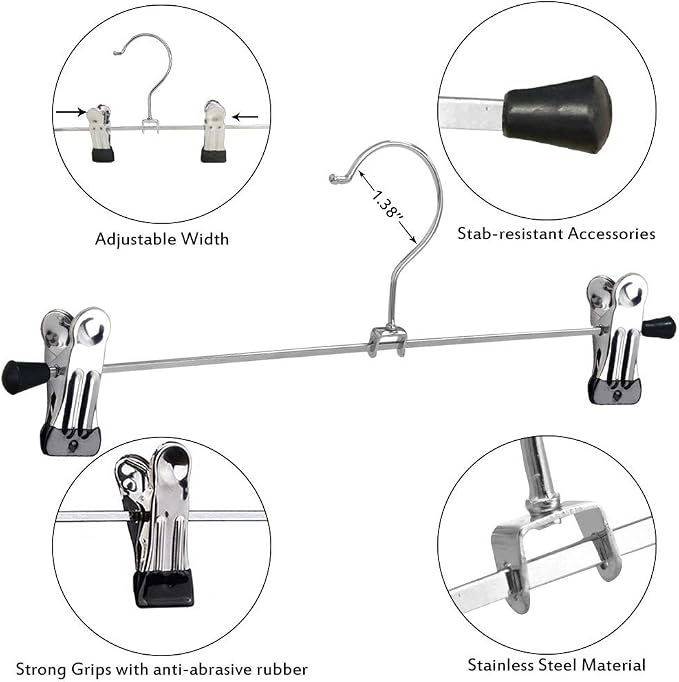 NORTHERN BROTHERS Pants Hangers 50 Pack, Skirt Hangers with Clips Shorts Hanger Closet Heavy Duty Clothes Hangers for Trousers Shirt Jeans Slim Hangers for Women Men - Image 2