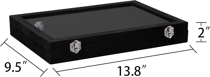 Frebeauty Velvet Jewelry Tray,35 Grid Jewelry Organizer with Clear Lid,Earring Holder Organizer Case with Clasp,Drawer Insert for Rings Studs,13.8 x 9.5 x 2 Inches,Gift for Women Girls(Black) - Image 3