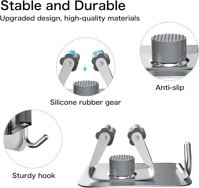 nacena 4 Pack No Drill Self Adhesive Broom Mop Holder Wall Mount with Hooks, Heavy Duty Stainless Steel Organizer for Kitchen Bathroom Garage Storage,Silver - Image 6