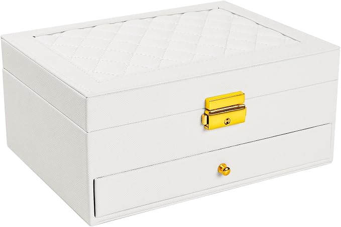 coobest Jewelry Box, 2 Layer Jewelry Organizer with Velvet Earring Organizer, Jewelry Holder Organizer Travel, White Jewelry Boxes for Women, Jewelry Boxes & Organizers for Girls by Coobest