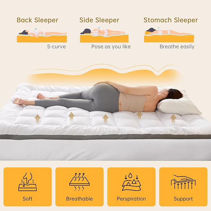 SAPHREAS Queen Size 3 Inch Memory Foam Mattress Topper with 8-20 inches Stretchable Pockets, Soft Pillow Top Mattress Pad for Back Pain Relief with Breathable Air Mesh Sides