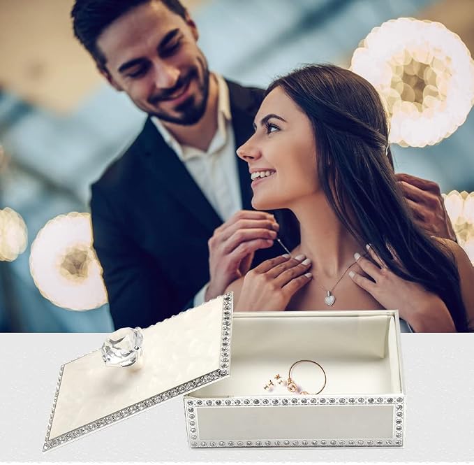 LASODY Diamond Crystal Jewelry Storage Box for Rings Earrings Necklace Treasure Chest Organizer Jewelry Keepsake Gift Box Case for Girl Women (Diamond Rectangle Silver Plating) - Image 5
