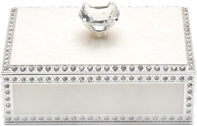 LASODY Diamond Crystal Jewelry Storage Box for Rings Earrings Necklace Treasure Chest Organizer Jewelry Keepsake Gift Box Case for Girl Women (Diamond Rectangle Silver Plating) by LASODY
