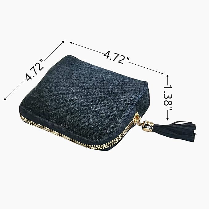 Small Travel Jewelry Case - Jewelry Travel Organizer Bag with Tassel Zipper for Bracelets, Necklaces, Bangles, Jewelry Organizer Storage Bag Gift for Women Girls - LJB001-Dark Blue - Image 2