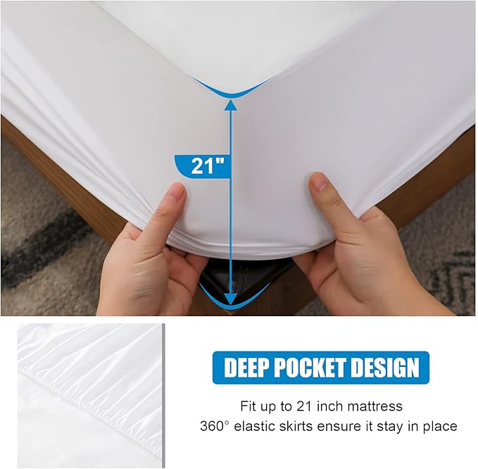 2 Pack Mattress Protector King Size 100% Waterproof Fitted Mattress Cover, Breathable Noiseless & Machine Washable Bed Cover Deep Pocket from 5" to 21", Bed Protector for Pets Kids Adults -Vinyl Free