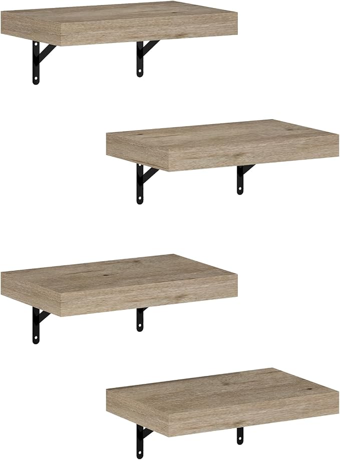 Furinno Tanna Floating Shelves for Wall Set of 4, 15-Inch Wall Shelf, Triple Thick Floating Mounted Shelf, for Bathroom, Home Office, Living Room, Natural - Image 5