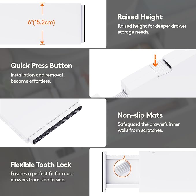 Lifewit 5 Pack 6" High Drawer Dividers 34-56cm/13.5-22" Adjustable Drawer Organizer for Clothes/Utensils, Expandable Drawer Separator in Dresser/Kitchen/Bedroom/Office Organization & Storage White - Image 6