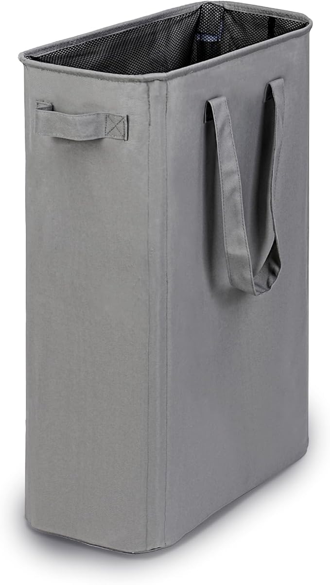 efluky Slim Laundry Basket, Narrow Laundry Hamper with Handles, Collapsible Dirty Clothes Hamper, Tall Laundry Bin for Laundry Room, Dorm and Bedroom, 12.7 Gallons(48L) Grey by efluky