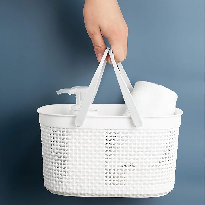 rejomiik Portable Shower Caddy Basket, Plastic Organizer Storage Tote with Handles for Bathroom, College Dorm, Kitchen, White - Image 3