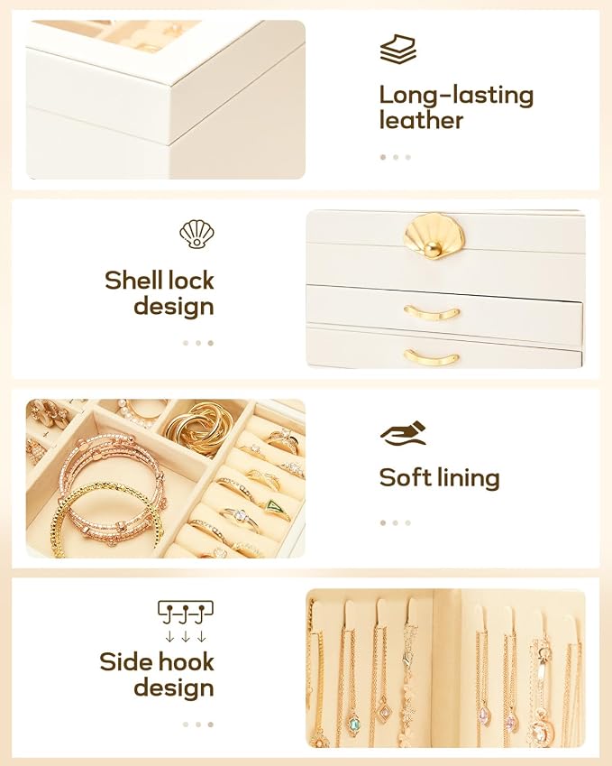 Enthralite Jewelry Box with 3 Drawers : Jewelry Display Organizer for Earrings Necklaces - Gift for Girls Women | White - Image 6