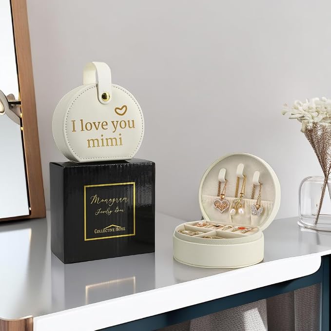 COLLECTIVE HOME - Travel Jewelry Case, Elegant Half-Moon Design with Heartfelt Message, Detachable Handle, Personalized Mother's Day Gift, Cherishing Special Moments (I love you mimi) - Image 4