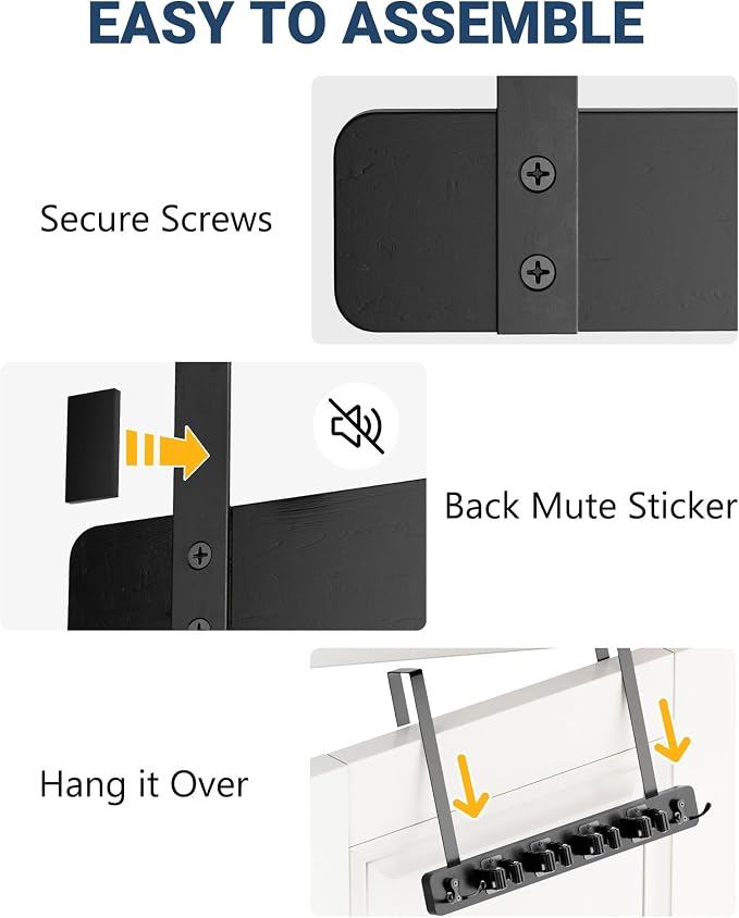 Lorbro Broom Holder Door Mount, Over the Door Broom and Mop Holder with 2 Over Door Hooks, Wood Broom Hanger, Tool Rack Organizer for Laundry, Garage, Closet, Kitchen Decor, 4 Slots & 4 Hooks Rustic - Image 8