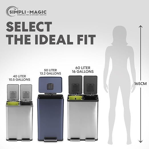 SIMPLI-Magic 50L / 13.2 Gallon Kitchen Trash Can - Soft-Close Lid, Hands-Free Step Pedal, Stainless Steel Garbage Can with Odor Filter, Smudge-Resistant Finish - Image 4