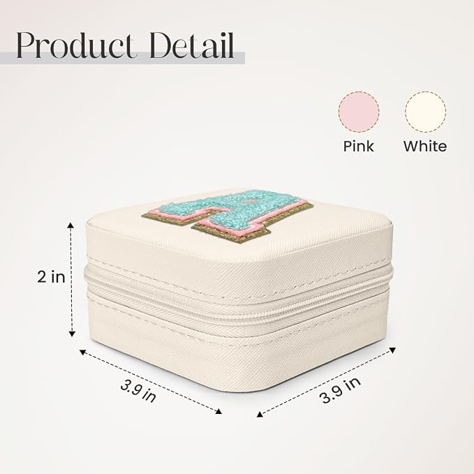 SANDJEST Personalized Jewelry Box, White Travel Jewelry Box with Initial A, Small Monogrammed Jewelry Case Organizer for Girls Women Teen Kids, Mini Travel Essentials Gifts for Birthday Christmas - Image 2