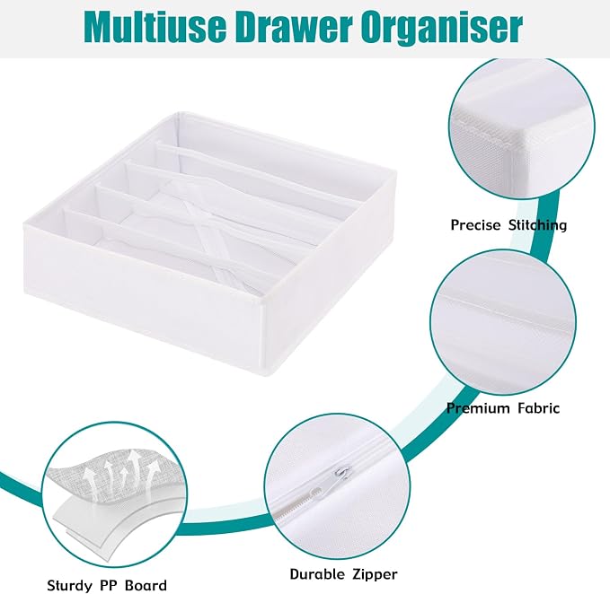 Drawer under Cabinet Clothes Organizer 5 Cell Foldable Storage Cubes Underwear Drawer Organizer Dividers Storage Boxes for Bra, Underwear（White） - Image 7