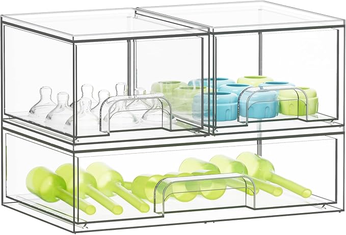 SpaceAid Bottle Storage Organizer Baby - Acrylic Bottles Station Organizer Container, Stackable Clear Drawers for Countertop, Vanity, Bathroom, Cabinet, Pantry Organization, 3 Pack, 2S1L, 7.8"H by SpaceAid