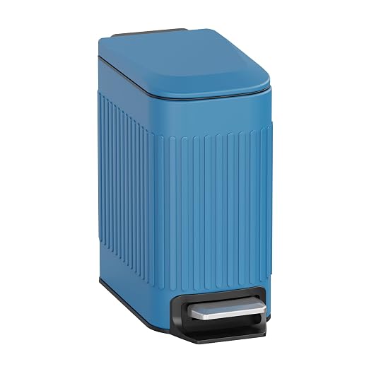 TrashAid Slim Bathroom Trash Can with Lid Soft Close, 6 Liter/1.6 Gallon Stainless Steel Small Garbage Can with Removable Inner Bucket, Step Pedal, Slim Wastebasket for Toilet, Office, Bedroom, Blue by TrashAid