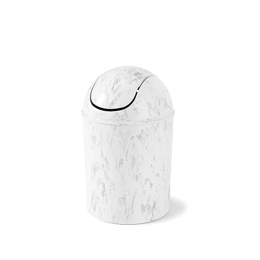 Umbra 1.25 Gallon Mini Waste Can with Removable Swing-Top Lid - Small Garbage Bin for Kitchen, Bathroom, Bedroom, Office - Compact Trash Can Fit Under Tables & Counters - White Marble by Umbra