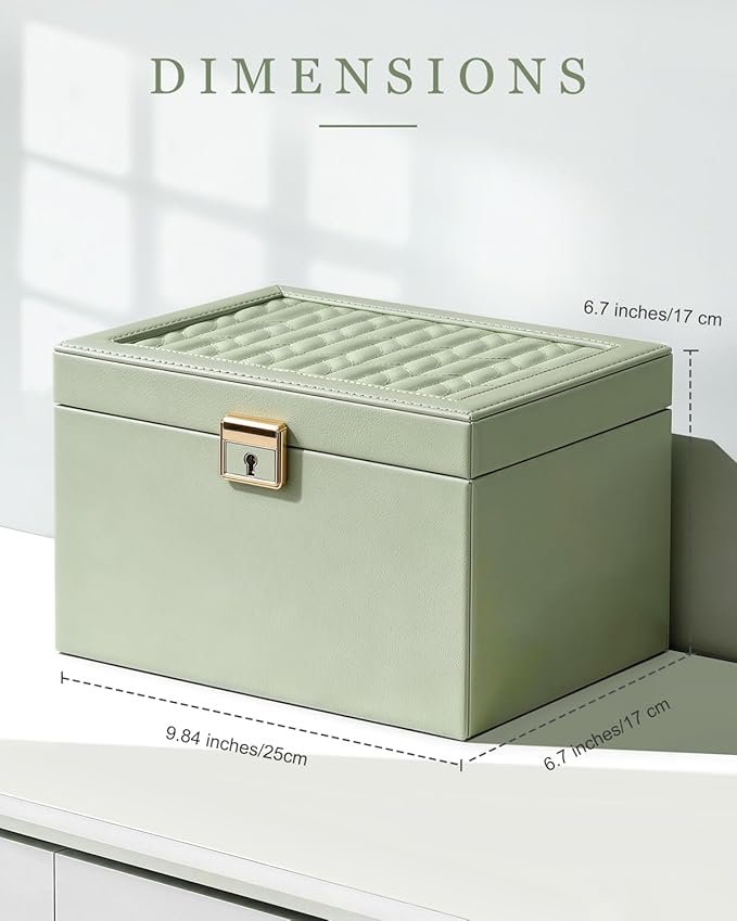 DesignSter Jewelry Box for Women Girl, 3-layer Lockable Jewelry Organizer with Mirror, Large Leather Jewelry Case for Earring Necklace Ring Bracelet Watch - Image 4