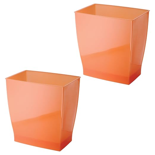 iDesign Small Plastic Bathroom Trash Can, Slim Rectangle Garbage Bin for Bedroom, Office, Dorm, 2-Pack, Orange - Image 8