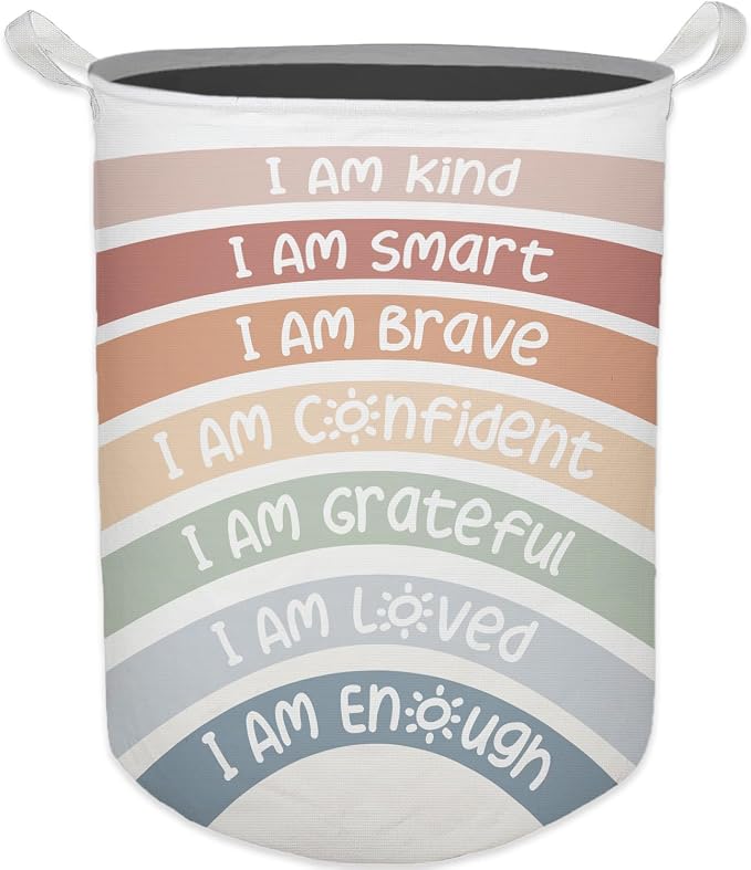 Boho Rainbow Laundry Basket, Positive Affirmations Inspirational Waterproof Collapsible Laundry Hamper Dirty Clothes Storage Toy Bin Organizer for Kids Room College Dorm Bedroom Bathroom by Unknown