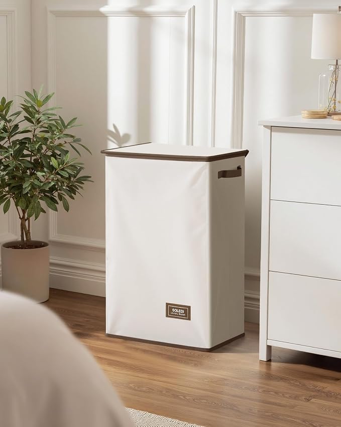 SOLEDI Laundry Hamper with Lid 90L Large & Tall Collapsible Laundry Basket, Clothes Hamper with Bag Removable Easy to Carry, Dirty Hampers for Bedroom, Bathroom, Dorm, College, Beige - Image 7
