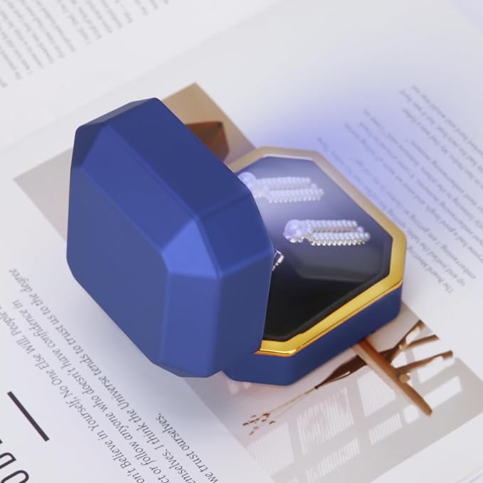 Luxury LED Jewelry Earring Pendant Stud Box, Velvet Earring Necklace Gift Box Storage Case Organizer Holder for Proposal Engagement Wedding Anniversary Birthday Ceremony (Blue) - Image 6