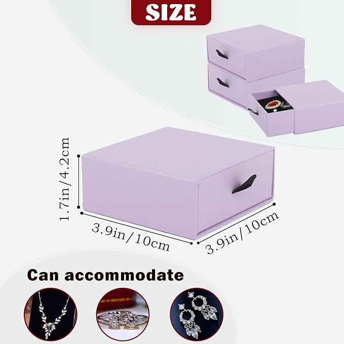 Nsmykhg Jewelry Gift Box Velvet-Lined,12 Pack Compact Drawer Style for Earrings & Rings, Necklace & Bracelet Organizer, 3.93x3.93x1.65 Inches, Stackable Elegant Jewelry Display & Storage Box (Purple) - Image 2