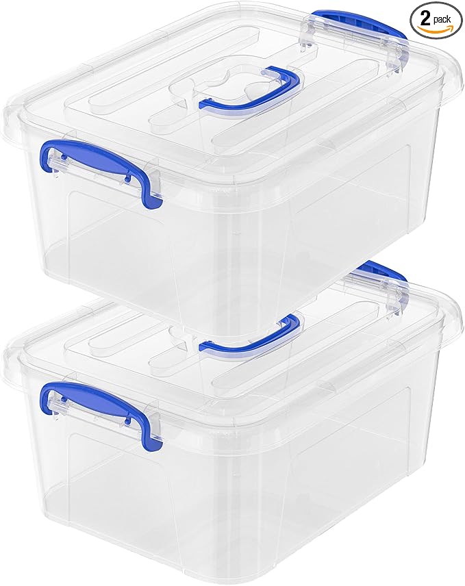9 Quart Clear Storage Latch Bins with Lids/Handle, Plastic Clear Stackable Box, 9-Liter (2 Pack) by WYT