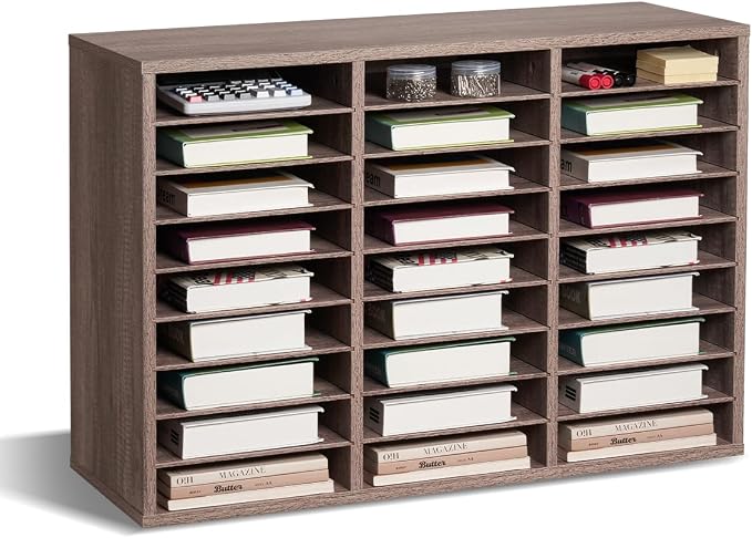 VEVOR Literature Organizer, 27 Compartments Office Mailbox with Removable Shelves, Wood Mailbox Sorter Particle Board Office Home Classroom Storage, File Sorter for File, Document, Paper, Black-Grey by VEVOR