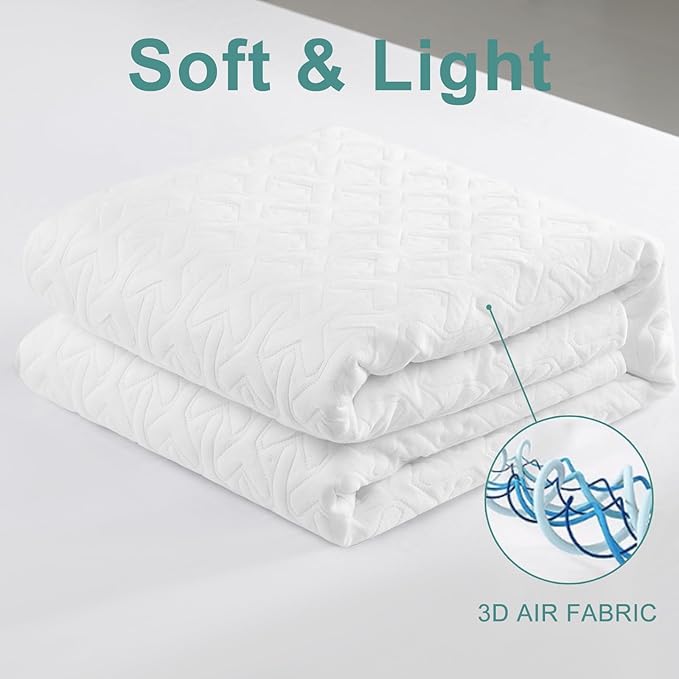 MERITLIFE Twin Size Mattress Protector Waterproof Cooling 4D Mattress Cover Breathable College Dorm Single Mattress Pad Fits Up 8-21 Inch Deep Pocket Noiseless Quiet Vinyl-Free(White,Twin 39"x75")
