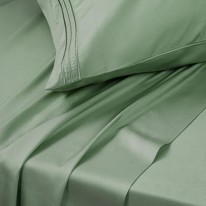 SONORO KATE Bed Sheet Set Super Soft Microfiber 1800 Thread Count Luxury Egyptian Sheets 16-Inch Deep Pocket，Wrinkle and Hypoallergenic-4 Piece (Sage, Queen)