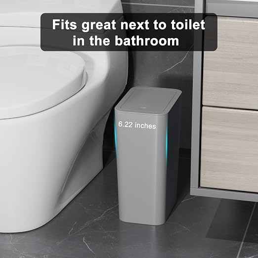 N. NETDOT Bathroom Trash Can with Lid 3 Pack Set, 2 Packs 4 Gal Slim Kitchen Trash Can and 1 Pack 2.6Gal Garbage Can, Small Trash Bin/Waste Basket for Bedroom (Grey, Pack of 3) - Image 2