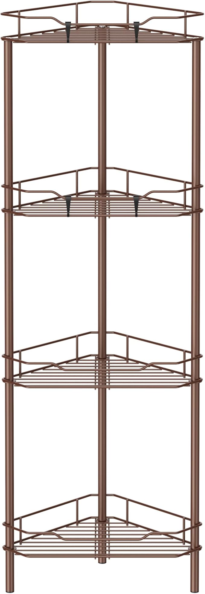 HuggieGems 4 Tier Floor Standing Corner Shower Caddy Organizer Shelf with Hooks, Bathroom Shelves Stand Rack, Coffee by HuggieGems