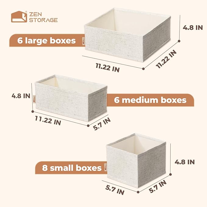 Cotton Linen Drawer Organizers for Baby Clothes, 20Pack Multi-Size Nursery Dresser Dividers for Clothes, Premium Foldable Storage Bins for Bedroom, Closet and Diaper Table, Beige - Image 8