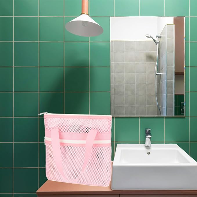 Fammart Mesh Shower Caddy Portable with Zipper & 2 Pockets - Quick Dry Shower Caddy Hanging for Travel Gym Camp Beach - Organizer Bag Bathroom Essentials for College Dorm - Image 4