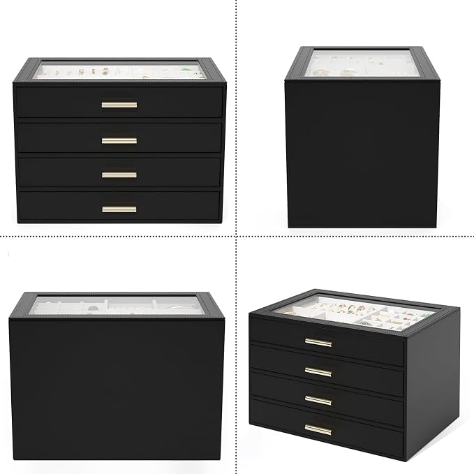 AKOZLIN Jewelry Box with Clear Lid Functional Leather Jewelry Storage Organizer Case 4 Drawers for Women Girls Necklace Ring Bracelet Earring - Image 6