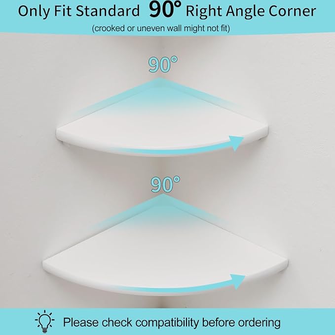 Corner Shelf, White Floating Corner Shelf, Set of 2 7inch Solid Oak Wood Corner Wall Shelves, Round End Wall Mount Display Shelf with Wire Hole for Small Plant for Bedroom Kitchen, Living Room - Image 5