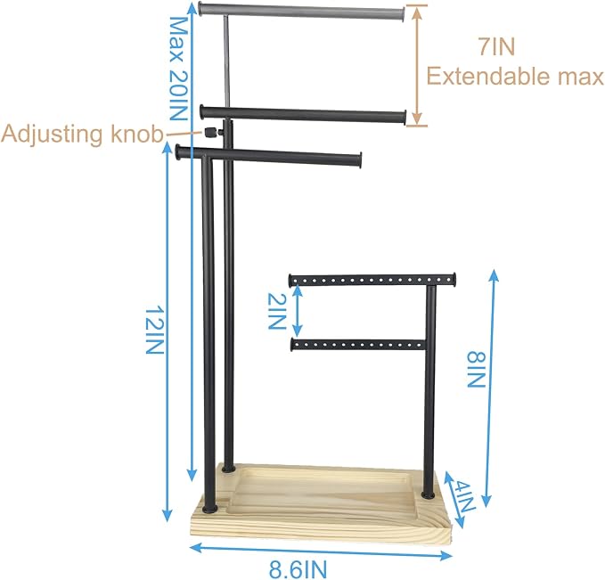 lengnoyp Premium Jewelry Stand, 4-Tier Storage Necklace Holder Stand, Earring Holder AdjustableTall 20I N (Max), Jewelry Organizer for Necklace, Bracelet, Earring, Black - Image 6