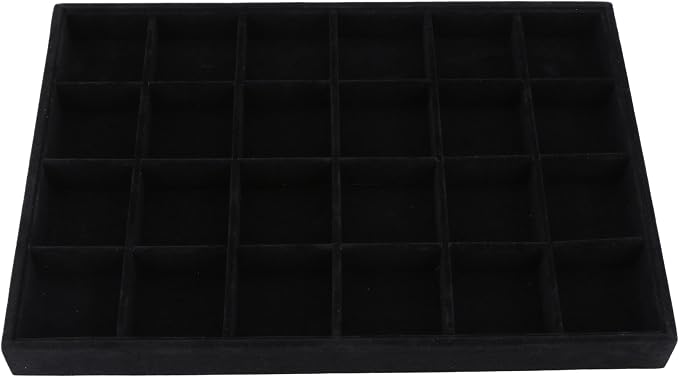Large Velvet Jewelry Tray, Drawer Organizer for Jewelry in Dresser, Stackable Jewelry Drawer Organizer Inserts for Earring Necklace Bracelet Rings(Black,24grid) by AIRZSNRY